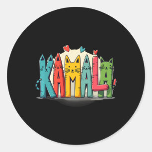 Kamala Harris Colourful Cat Lettering Funny Presid Classic Round Sticker