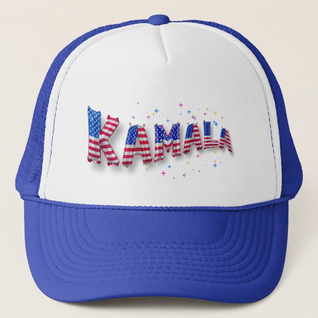 Kamala Harris Cute American Flag Balloon Alphabets Trucker Hat (Front)