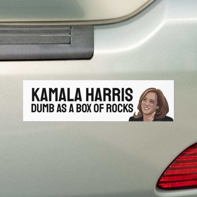 KAMALA HARRIS DUMB AS BOX OF ROCKS BUMPER STICKER (On Car)