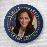 Kamala Harris for President 2024 Democrat Photo 3 Cm Round Badge<br><div class="desc">Kamala Harris for President 2024 political button with Harris's photograph in the centre in front of an American flag | Political election gear for Democrats | campaign merchandise for United States 2024 election | Check out more Harris merch here: https://www.zazzle.com/collections/119162550730853893</div>
