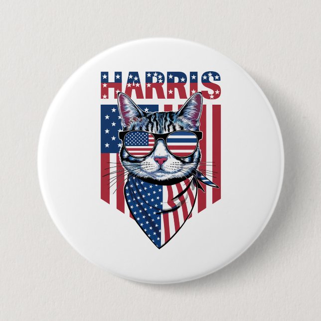 Kamala Harris for President 2024 Funny Cat  7.5 Cm Round Badge (Front)