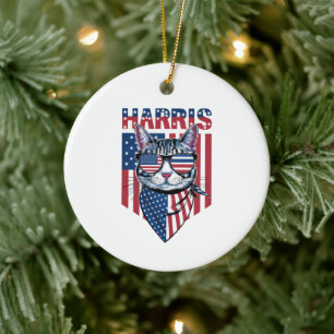 Kamala Harris for President 2024 Funny Cat  Ceramic Ornament