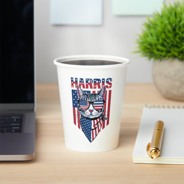 Kamala Harris for President 2024 Funny Cat  Paper Cups (Insitu)