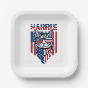 Kamala Harris for President 2024 Funny Cat  Paper Plate