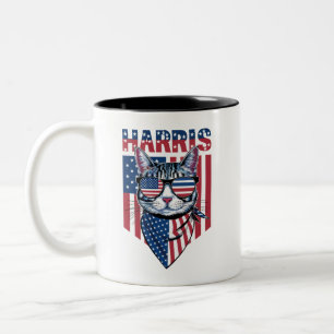 Kamala Harris for President 2024 Funny Cat  Two-Tone Coffee Mug