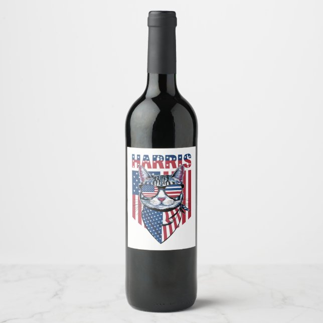 Kamala Harris for President 2024 Funny Cat  Wine Label (Front)