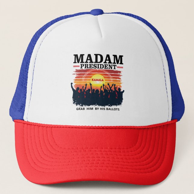 Kamala Harris for President 2024, Madam V4 Trucker Hat (Front)