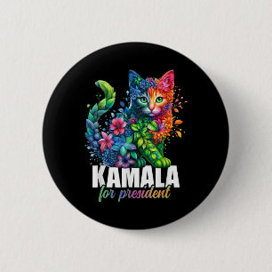 Kamala Harris For President Cute Cat Floral Femini 6 Cm Round Badge