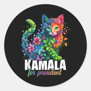 Kamala Harris For President Cute Cat Floral Femini Classic Round Sticker