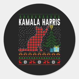 Kamala Harris Funny Cat Christmas Ugly Christmas  Classic Round Sticker