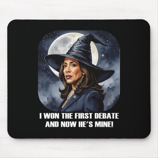 Kamala Harris Funny Debate Election 2024 Won Witch Mouse Pad (Front)