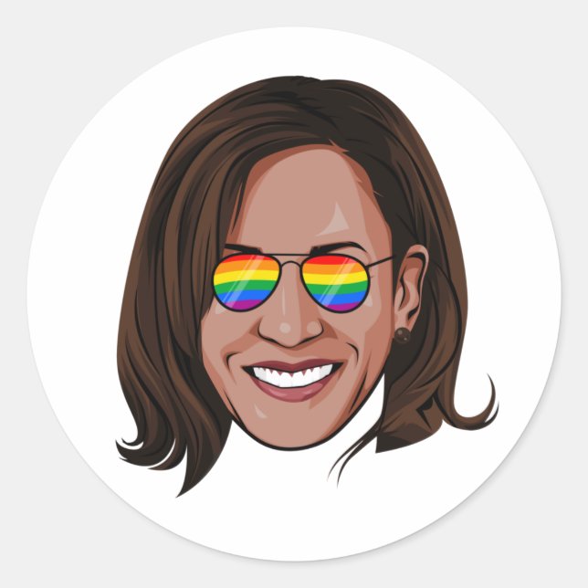 Kamala Harris - Head with Aviators Rainbow Classic Round Sticker (Front)