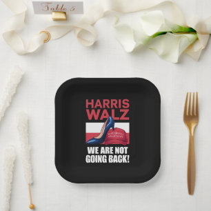 Kamala Harris Heels Stepping On Red MAGA Hat Paper Plate