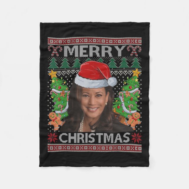 Kamala Harris Merry Christmas Shirt Women's Ugly C Fleece Blanket (Front)
