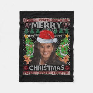 Kamala Harris Merry Christmas Women's Ugly Christm Fleece Blanket