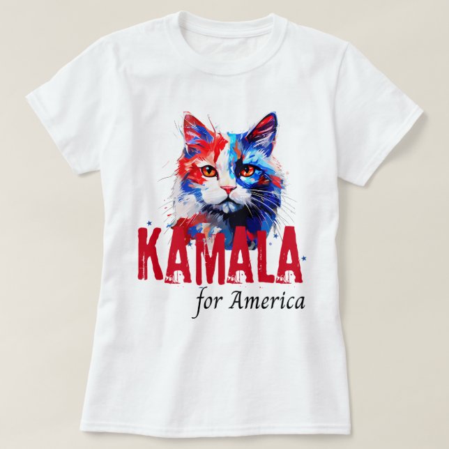 Kamala Harris Patriotic Cat T-Shirt (Design Front)