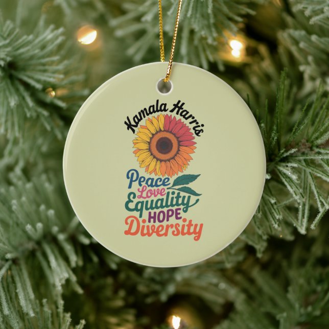 Kamala Harris Peace Love Equality Hope Diversity Ceramic Ornament (Tree)