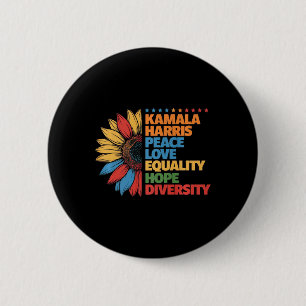 Kamala Harris Peace Love Equality Hope Diversity P 6 Cm Round Badge