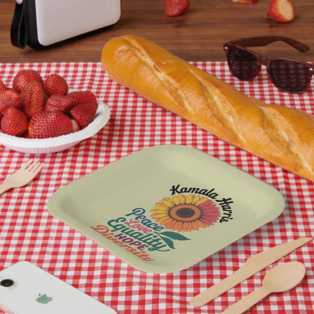 Kamala Harris Peace Love Equality Hope Diversity Paper Plate (Picnic)