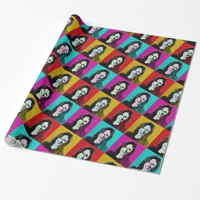 Kamala Harris Pop Art (Pink, Teal, Gold, Red) Wrapping Paper (Unrolled)