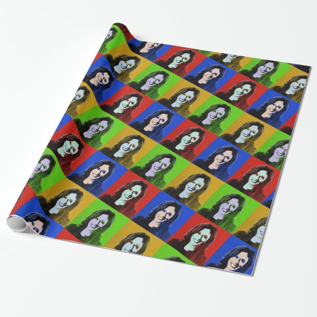 Kamala Harris Pop Art (Red, Blue, Green, Yellow) Wrapping Paper (Unrolled)
