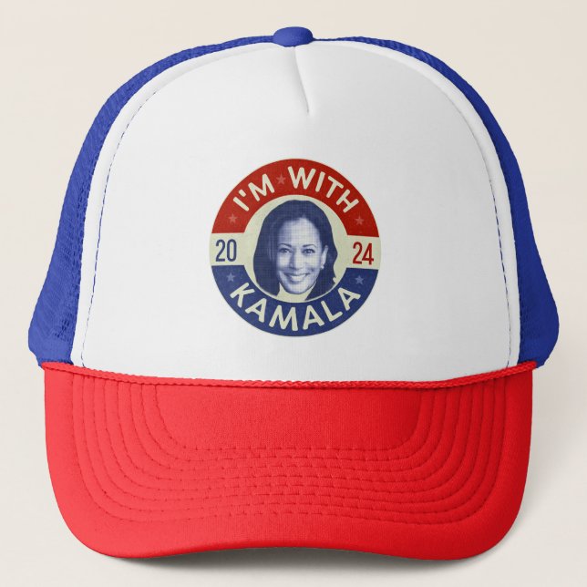 Kamala Harris President 2024 Democrat Photo Retro Trucker Hat (Front)