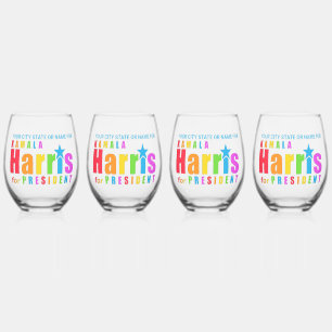 Kamala Harris Pride 2024 Chic Personalised Party Stemless Wine Glass