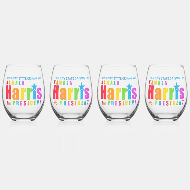 Kamala Harris Pride 2024 Chic Personalised Party Stemless Wine Glass (Front)