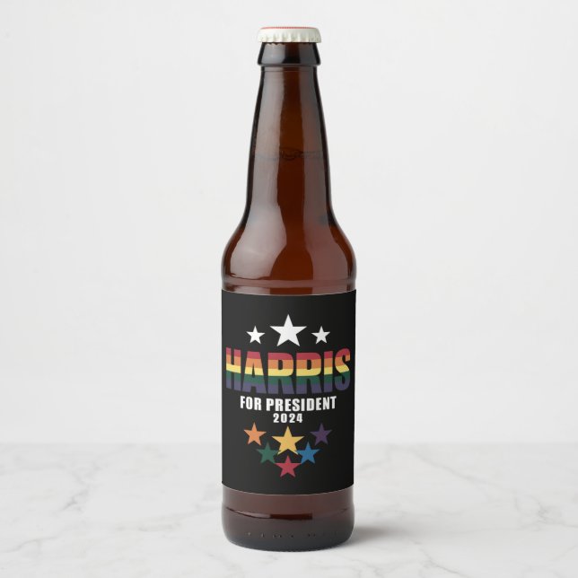 Kamala Harris Rainbow Gay Pride LGBT Election 2024 Beer Bottle Label (Front)