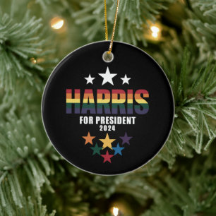Kamala Harris Rainbow Gay Pride LGBT Election 2024 Ceramic Ornament