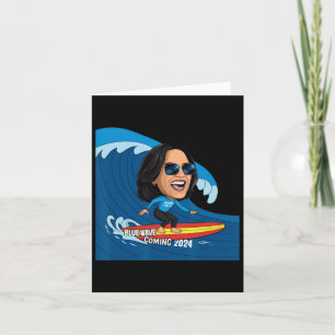 Kamala Harris Riding Surfboard On A Blue Wave Card