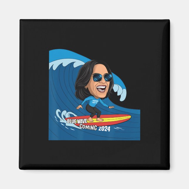 Kamala Harris Riding Surfboard On A Blue Wave  Magnet (Front)