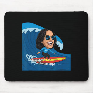 Kamala Harris Riding Surfboard On A Blue Wave Mouse Pad