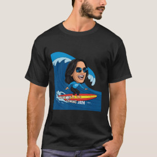 Kamala Harris Riding Surfboard On A Blue Wave T-Shirt