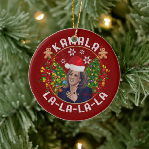 Kamala Harris Santa Hat Christmas Ceramic Ornament