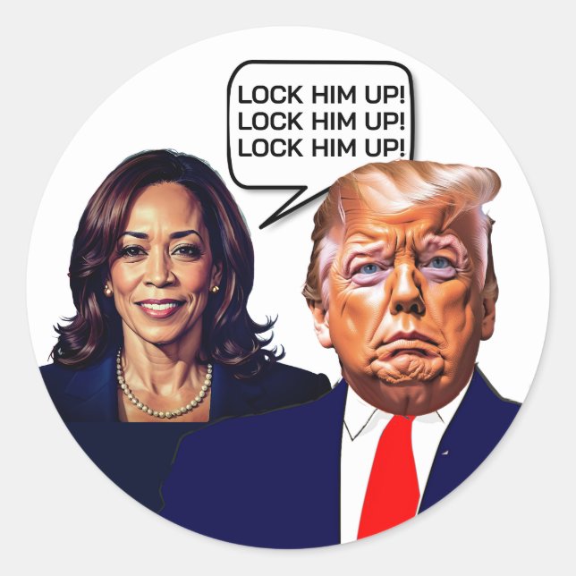 Kamala Harris Says Lock Trump Up Classic Round Sticker (Front)