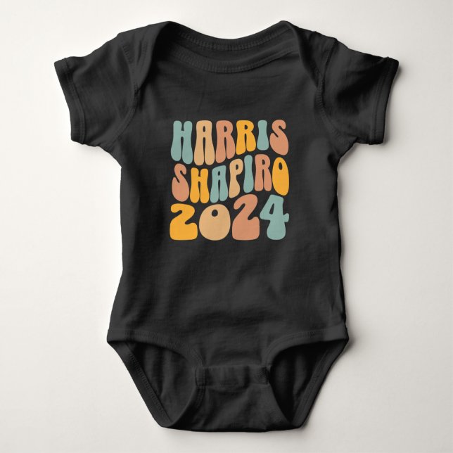 Kamala Harris Shapiro Wavy Text Retro Trendy Baby Bodysuit (Front)