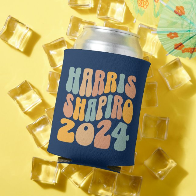 Kamala Harris Shapiro Wavy Text Retro Trendy Can Cooler (In Situ Summer)