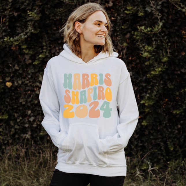 Kamala Harris Shapiro Wavy Text Retro Trendy Hoodie (Harris Shapiro trendy wavy letters hoodie)