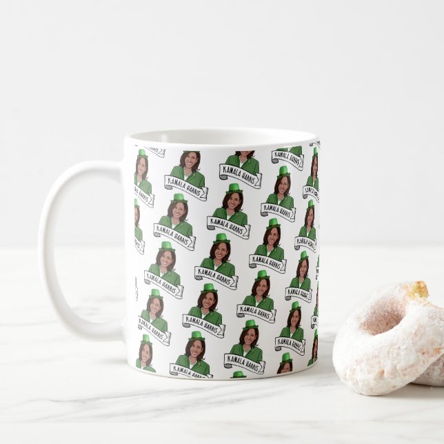 Kamala Harris St. Patrick's Day Coffee Mug (With Donut)