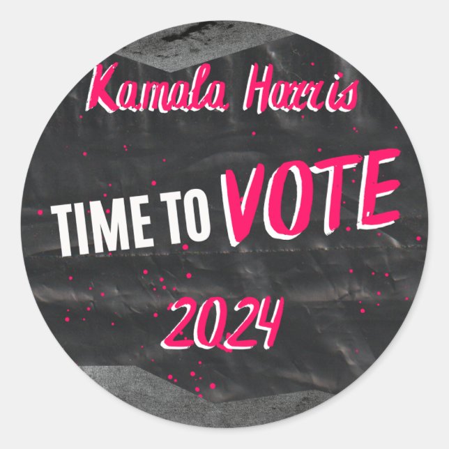 Kamala Harris Sticker. Dark with pink font. Classic Round Sticker (Front)