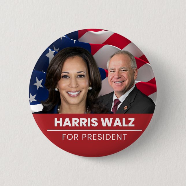 Kamala Harris Tim Walz 2024 6 Cm Round Badge (Front)