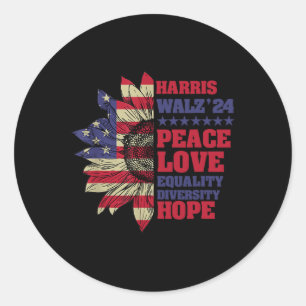 Kamala Harris Tim Walz 2024 Peace Lgbt Harris Walz Classic Round Sticker