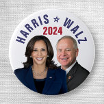Kamala Harris Tim Walz 2024 President Vice Photos 3 Cm Round Badge<br><div class="desc">This design says,  "Kamala Harris / Tim Walz 2024" and includes a photograph of Kamala Harris and Tim Walz | Political election gear for Democrats | United States campaign merchandise | Check out more Harris merch here: https://www.zazzle.com/store/politicaltheatre/products?dp=252536702459719117&cg=196747433535254757&ps=204</div>