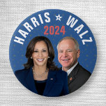 Kamala Harris Tim Walz President Vice 2024 Photos 3 Cm Round Badge<br><div class="desc">This design says,  "Kamala Harris / Tim Walz 2024" and includes a photograph of Kamala Harris and Tim Walz in front of a blue background with a light star pattern | Political election gear for Democrats | United States campaign merchandise | Check out more Harris merch here: https://www.zazzle.com/store/politicaltheatre/products?dp=252536702459719117&cg=196747433535254757&ps=204</div>