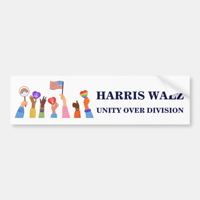 Kamala Harris Tim Walz Unity Over Division Bumper Sticker (Front)