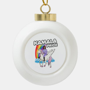 KAMALA HARRIS UNICORN PRIDE CERAMIC BALL CHRISTMAS ORNAMENT