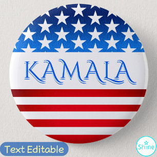 Kamala Harris USA Flag Democrats Personalised Text 6 Cm Round Badge