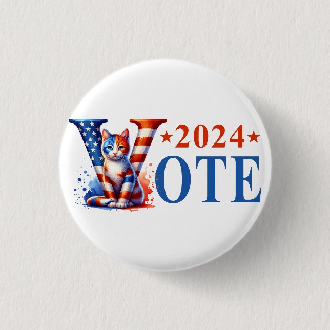 Kamala Harris Vote 2024 Cat Patriotic  3 Cm Round Badge (Front)