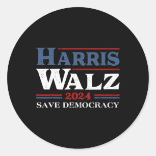 Kamala Harris Waltz 2024 Election Save Democracy  Classic Round Sticker